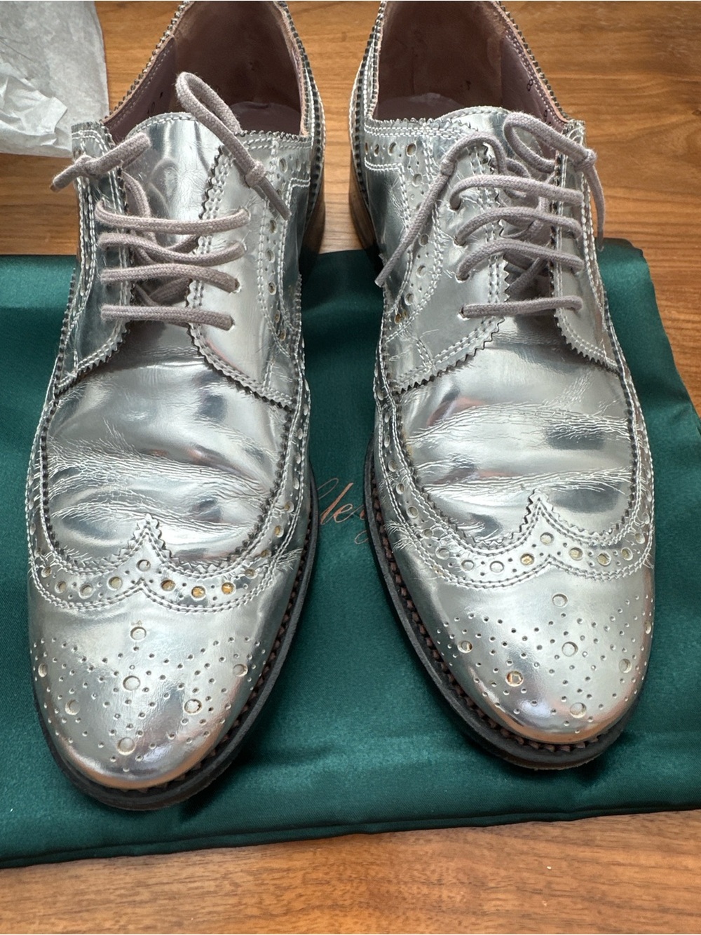 Robert Clergerie Silver Metallic Brogue Oxfords